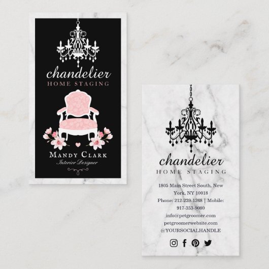 アンティークシャンデリア&フローラビクトリアンチェアマーブル 名刺 (正面/裏面)