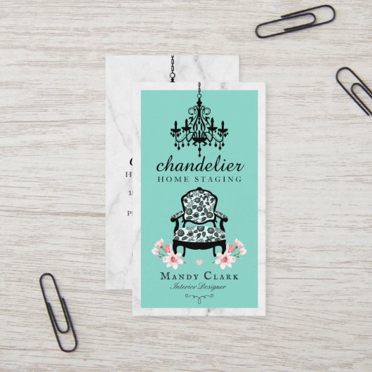 アンティークシャンデリア&フローラビクトリアンチェアマーブル 名刺 (正面/裏面インサイチュ)