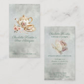 アンティークショップアイボリーティーポット&英語バラ垂直 名刺 (正面/裏面)