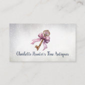 アンティークショップエレガント、ヴィンテージブラス鍵ピンクボウ 名刺 (正面)
