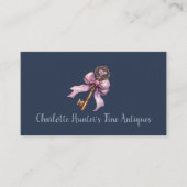 アンティークショップエレガント、ヴィンテージブラス鍵ピンクボウ 名刺 (正面)