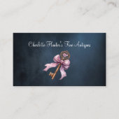 アンティークショップエレガント、ヴィンテージブラス鍵ピンクボウ 名刺 (正面)