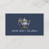 アンティークショップ、ヴィンテージティーポット、金ゴールドとブルー 名刺 (正面)