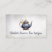 アンティークショップ、ヴィンテージティーポット、金ゴールドとブルー 名刺 (正面)