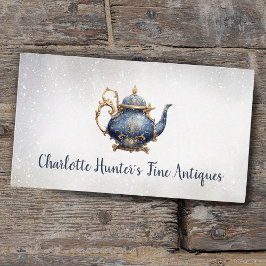 アンティークショップ、ヴィンテージティーポット、金ゴールドとブルー 名刺
