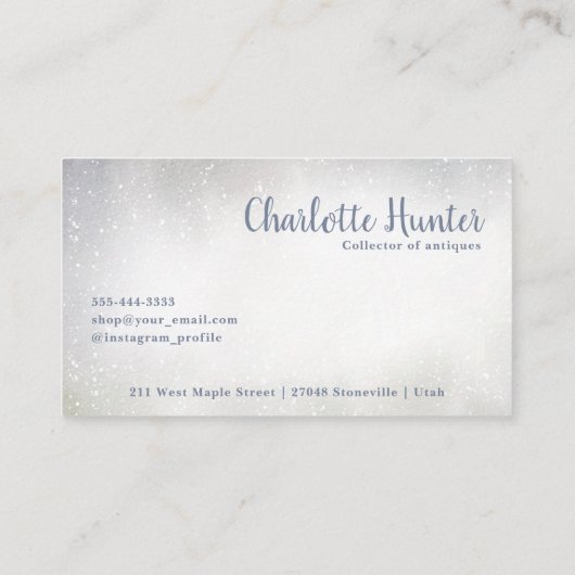 アンティークショップ、ヴィンテージ古いソファ、金ゴールドと青 名刺 (裏面)