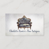 アンティークショップ、ヴィンテージ古いソファ、金ゴールドと青 名刺 (正面)