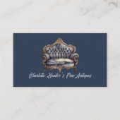 アンティークショップ、ヴィンテージ古いソファ、金ゴールドと青 名刺 (正面)