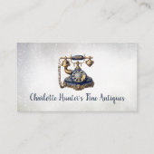 アンティークショップ、ヴィンテージ古い電話、金ゴールド、青 名刺 (正面)