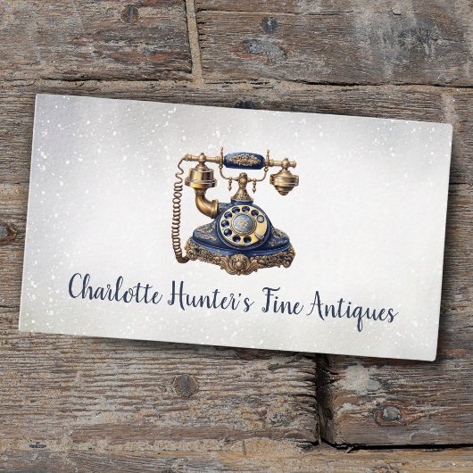 アンティークショップ、ヴィンテージ古い電話、金ゴールド、青 名刺