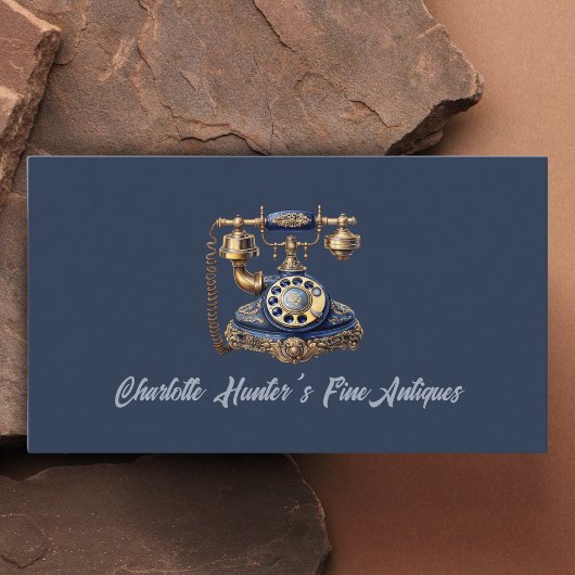 アンティークショップ、ヴィンテージ古い電話、金ゴールド、青 名刺