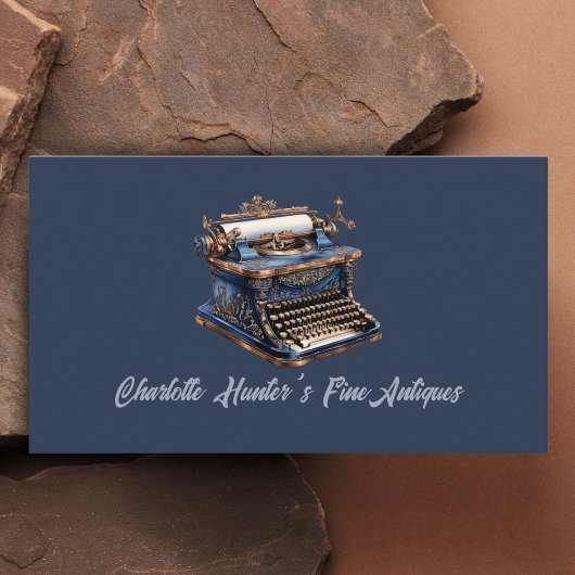 アンティークショップ、ヴィンテージ旧活字、金ゴールド、青 名刺