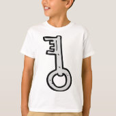 アンティークシルバーの手描きスケルトンキー Tシャツ (正面)