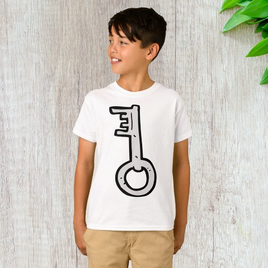 アンティークシルバーの手描きスケルトンキー Tシャツ