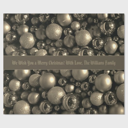 アンティークシルバーグレークリスマスボーブルズ追加文字 ラッピングペーパー (フラット)