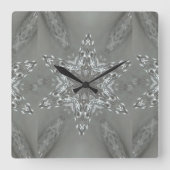 アンティークシルバーグレー装飾カレイドスコープスター スクエア壁時計 (正面)