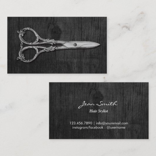 アンティークシルバーシザーウエレガントッド美容師 名刺 (正面/裏面)