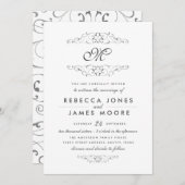 アンティークシルバーフローリッシュモノグラムウェディング招待 招待状 (正面/裏面)