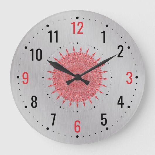 アンティークシルバーメタルデコール – ヴィンテージグレー ラージ壁時計 (正面)