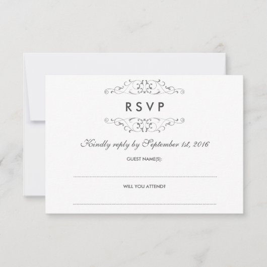 アンティークシルバー フラワー ウェディング RSVP (正面)