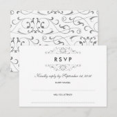 アンティークシルバー フラワー ウェディング RSVP (正面/裏面)
