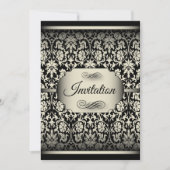 アンティークシルバー&ブラックダマスクパーティテンプレート 招待状 (正面)