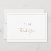 アンティークシンプル金ゴールドモノグラムエレガントウェディング サンキューカード (正面)