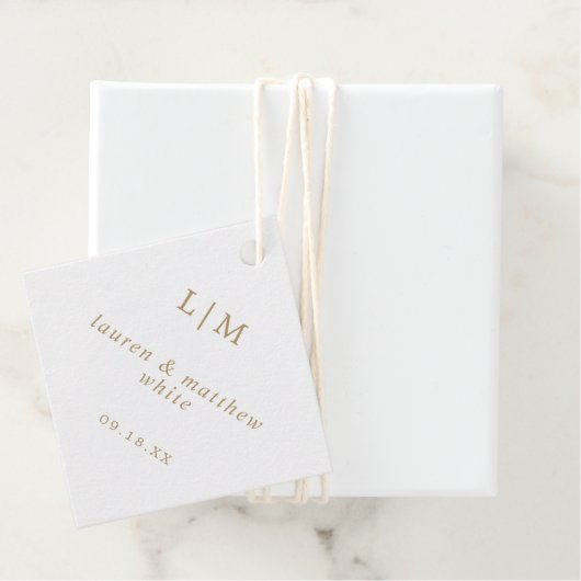 アンティークシンプル金ゴールドモノグラムエレガントウェディング フェイバータグ (インサイチュ)