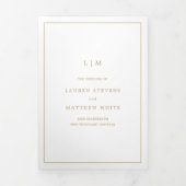 アンティークシンプル金ゴールドモノグラムエレガントウェディング 三つ折り招待状 (カバー)