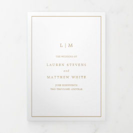 アンティークシンプル金ゴールドモノグラムエレガントウェディング 三つ折り招待状