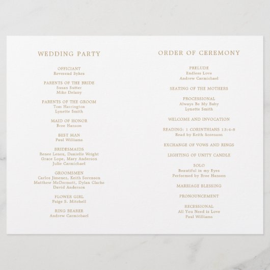 アンティークシンプル金ゴールドモノグラム結婚式 プログラム (裏面)