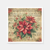 アンティークシーツミュージックホリデーポインセティアデクーページ スタンダードカクテルナプキン (正面)