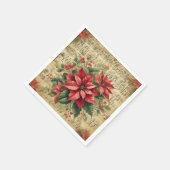 アンティークシーツミュージックホリデーポインセティアデクーページ スタンダードカクテルナプキン (角)