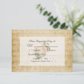 アンティークシート音楽ピンクローズウェディングRSVPカード 出欠カード (スタンド正面)