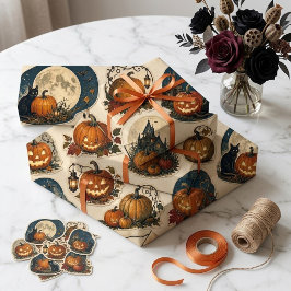 アンティークジャック ブラックキャッツ ムーン ハロウィン デコパージュ ラッピングペーパーシート