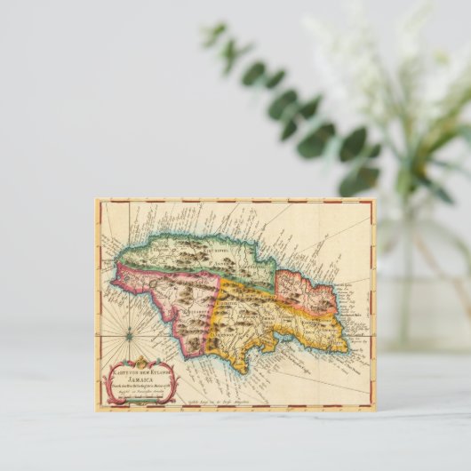 アンティークジャマイカの地図1758 ポストカード (スタンド正面)