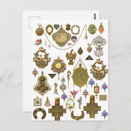 アンティークジュエリーヴィンテージアートイラストレーションフェイクCa ポストカード (正面/裏面)