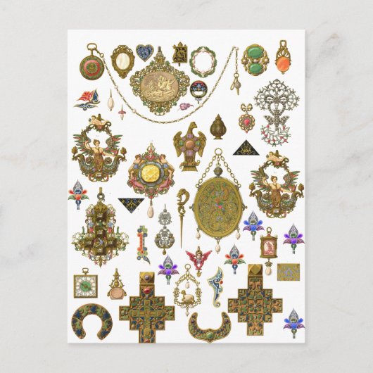 アンティークジュエリーヴィンテージアートイラストレーションフェイクCa ポストカード (正面)