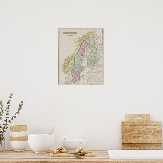 アンティークスウェーデンの地図 ポスター (キッチン)