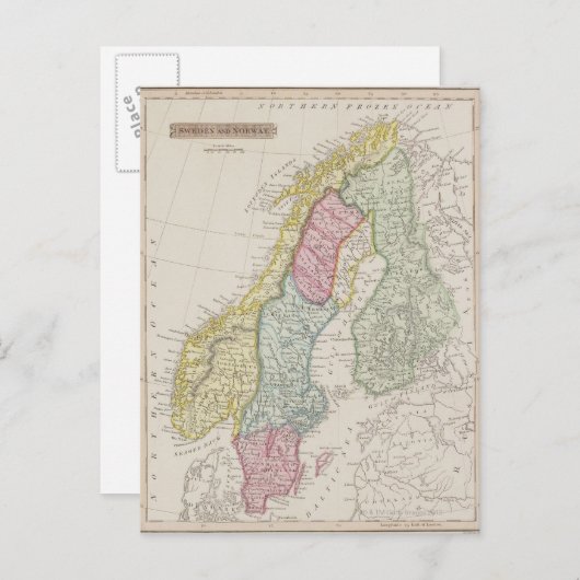 アンティークスウェーデンの地図 ポストカード (正面/裏面)