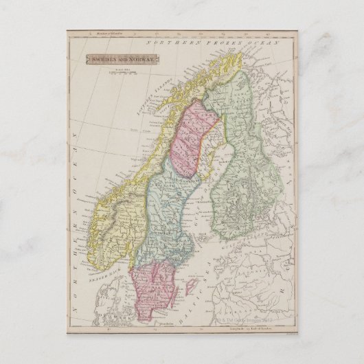 アンティークスウェーデンの地図 ポストカード (正面)