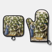 アンティークスカッシュ収穫中世ミニチュア切断 鍋つかみ&鍋敷きセット (正面)