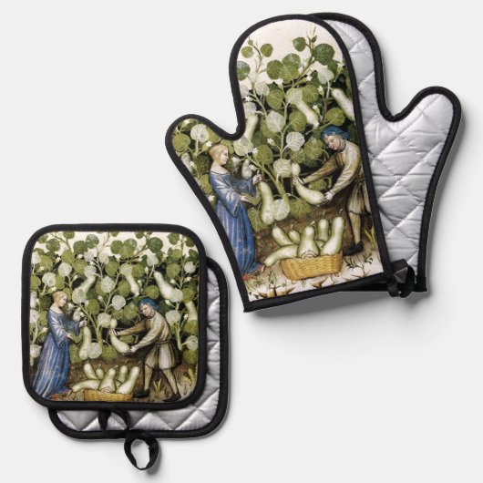 アンティークスカッシュ収穫中世ミニチュア切断 鍋つかみ&鍋敷きセット (正面/裏面)