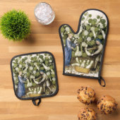 アンティークスカッシュ収穫中世ミニチュア切断 鍋つかみ&鍋敷きセット (トップダウン)