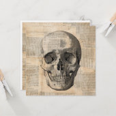 アンティークスカルイラストレーションヴィンテージアートニュースプリント カード (正面/裏面インサイチュ)