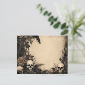 アンティークスカルブラックフラワーズ&グリーンハロウィーン シーズンポストカード (スタンド正面)