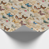 アンティークスクリプト&ヴィンテージバタフライコラージュ ラッピングペーパー (角)