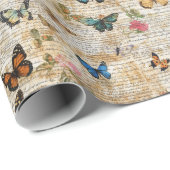 アンティークスクリプト&ヴィンテージバタフライコラージュ ラッピングペーパー (ロールコーナー)