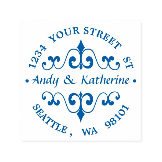 アンティークスクロール差出人住所ラウンド セルフインキングスタンプ (デザイン)