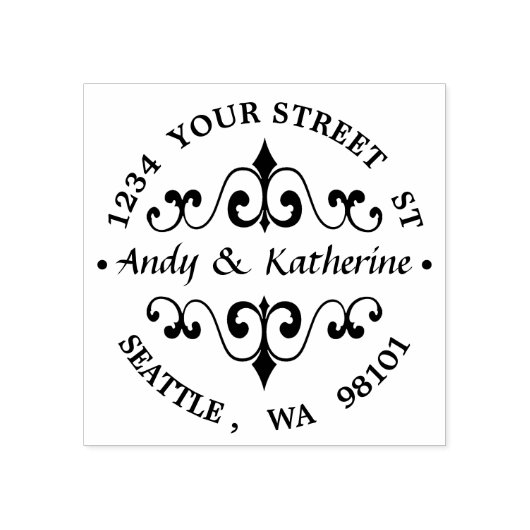 アンティークスクロール差出人住所ラウンド ラバースタンプ (インプリント)